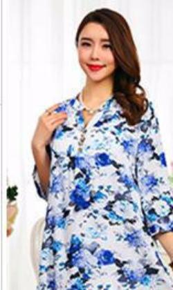 tops long shirt plus size women's fluid print casual loose 3/4 sleeve shirts female blouse 4XL