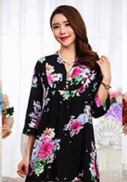 tops long shirt plus size women's fluid print casual loose 3/4 sleeve shirts female blouse 4XL