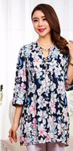 tops long shirt plus size women's fluid print casual loose 3/4 sleeve shirts female blouse 4XL