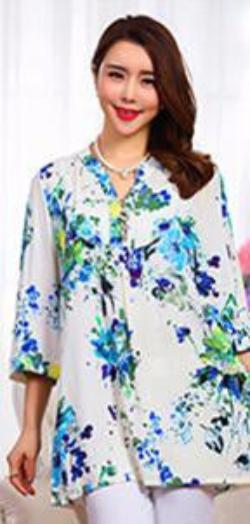 tops long shirt plus size women's fluid print casual loose 3/4 sleeve shirts female blouse 4XL