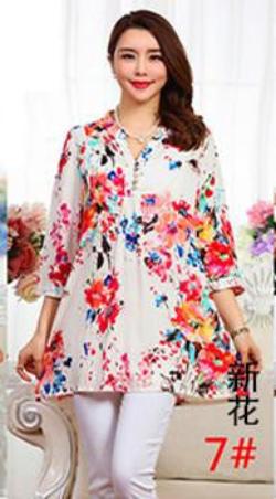 tops long shirt plus size women's fluid print casual loose 3/4 sleeve shirts female blouse 4XL