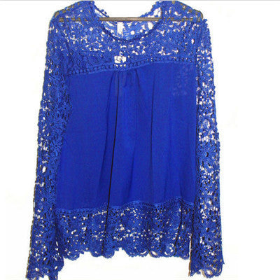 Online discount shop Australia - 5XL push size Women Chiffon Blouses Fashion Lace long Sleeve Shirt Crochet Tops XXXL