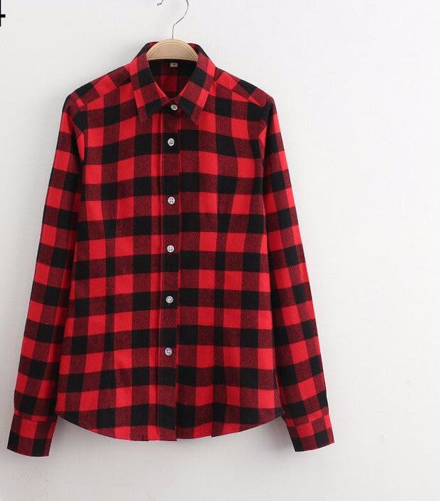 Online discount shop Australia - Cotton Plaid Women Shirts Blouses Long Sleeve Flannel Ladies Tops Plus Size 5XL Clothing For Women