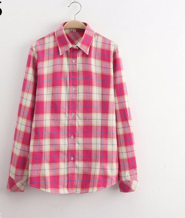 Online discount shop Australia - Cotton Plaid Women Shirts Blouses Long Sleeve Flannel Ladies Tops Plus Size 5XL Clothing For Women