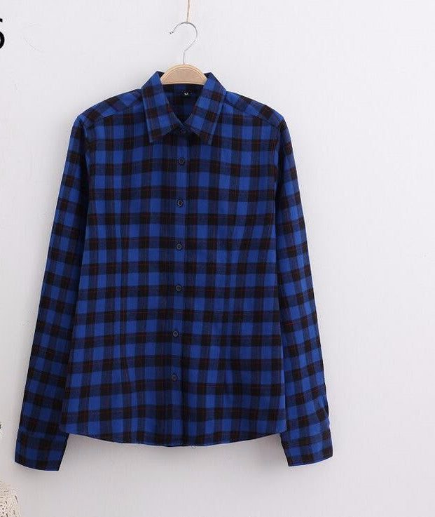 Online discount shop Australia - Cotton Plaid Women Shirts Blouses Long Sleeve Flannel Ladies Tops Plus Size 5XL Clothing For Women