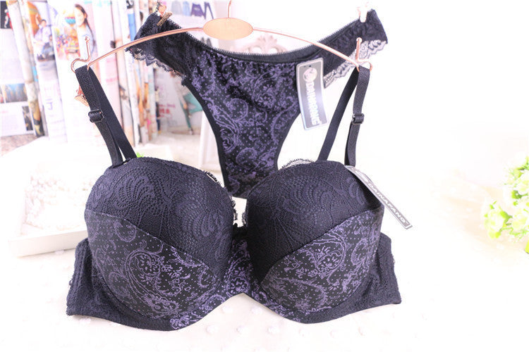 Black Intimate Lingerie Set Lace Floral Underwear Bra Sets Push Up Bra