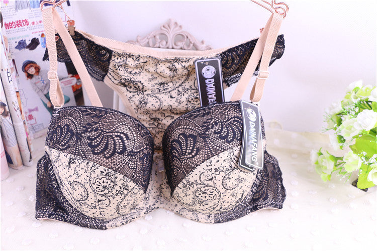 Black Intimate Lingerie Set Lace Floral Underwear Bra Sets Push Up Bra