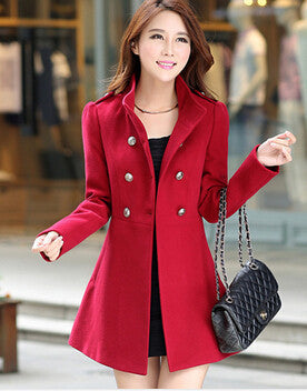 Plus Size Women A-line Skirt Coat Double Breasted Slim Medium-Long Solid Color Trench Coats Female Jackets