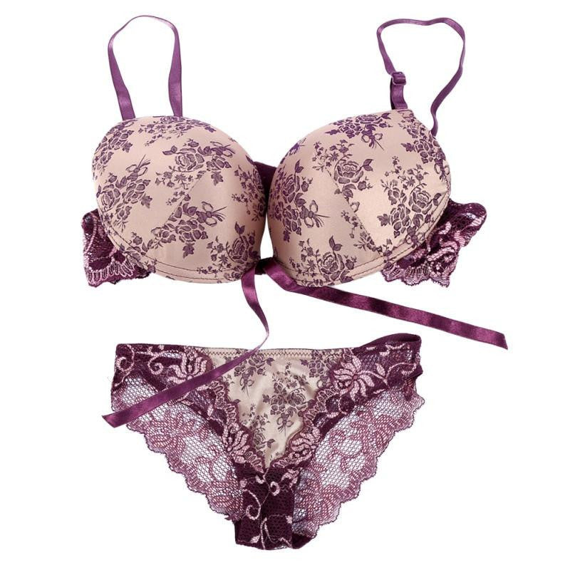 Women's Lady Thin Lace Floral Underwear Push Up bras Panties 32/34/36/38 B C Sets