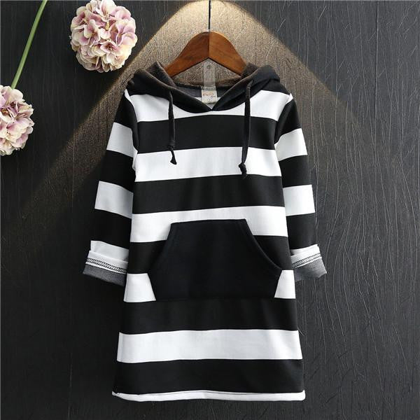 Striped Children Clothing Long Sleeve Girls Dresses Cotton Hooded Girls Clothes Toddlers Kids Dresses