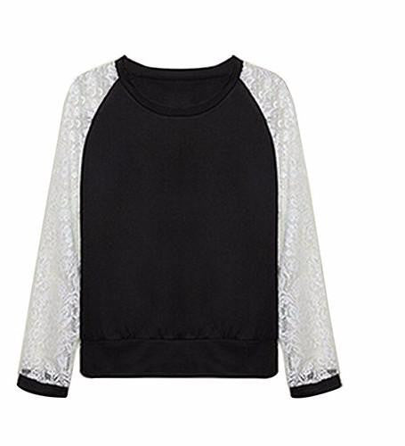 Online discount shop Australia - Fshion Women Patchwork White Lace Hoodies Long Sleeve Outerwear Pullover Sweatshirt Top