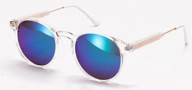 Blue Mirrored Sunglasses With a Silver Round Frame. UV400