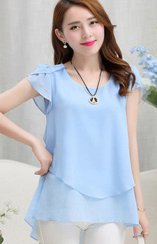 Women Blouse Loose Shirt O-Neck Chiffon Blouse Female Short Sleeve Blouse Plus Size 5XL Shirts