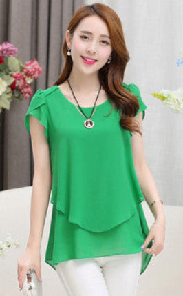 Women Blouse Loose Shirt O-Neck Chiffon Blouse Female Short Sleeve Blouse Plus Size 5XL Shirts