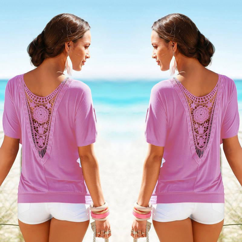 Women Blouses Lace Short Sleeve plus size Blouse Casual solid Tops Shirt vetement