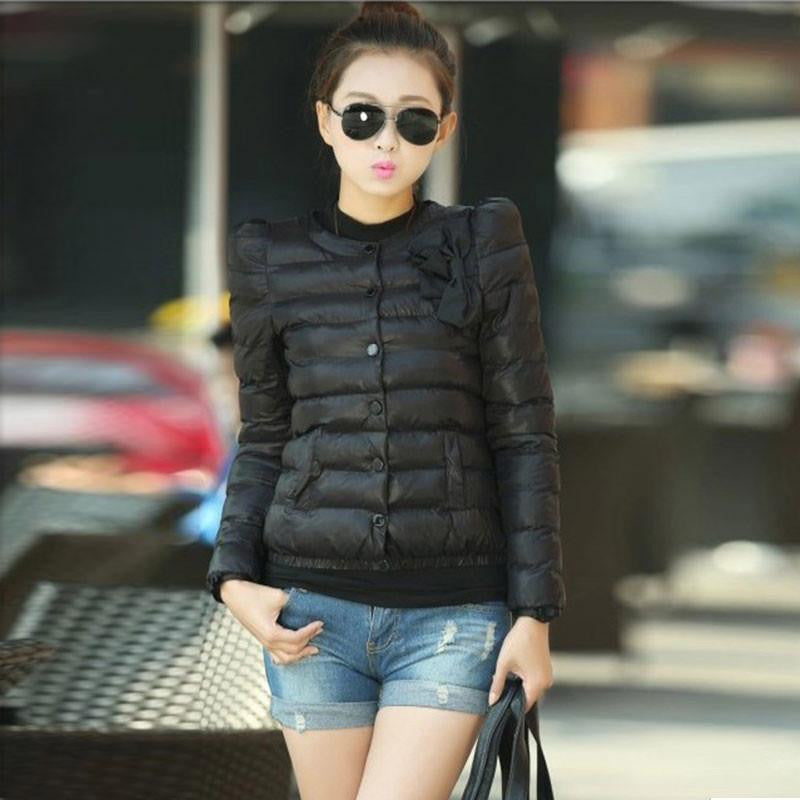 women ZAB jacket to keep warm ladies fashion bow Slim short jacket Outerwear
