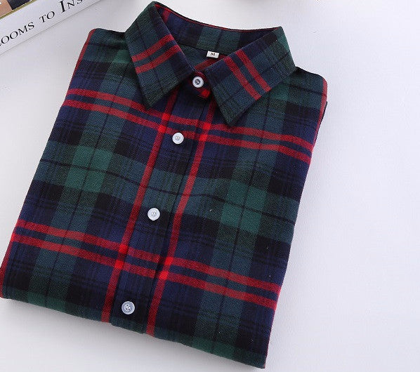 Online discount shop Australia - Fashion Plaid Shirt Female College style women's Blouses Long Flannel Shirt Plus Size Cotton Office tops