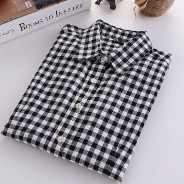 Online discount shop Australia - Fashion Plaid Shirt Female College style women's Blouses Long Flannel Shirt Plus Size Cotton Office tops