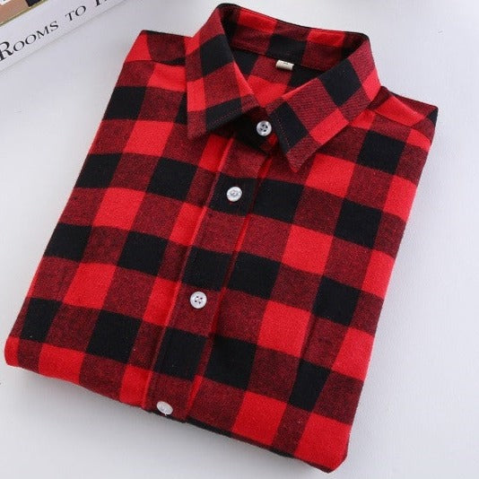 Online discount shop Australia - Fashion Plaid Shirt Female College style women's Blouses Long Flannel Shirt Plus Size Cotton Office tops