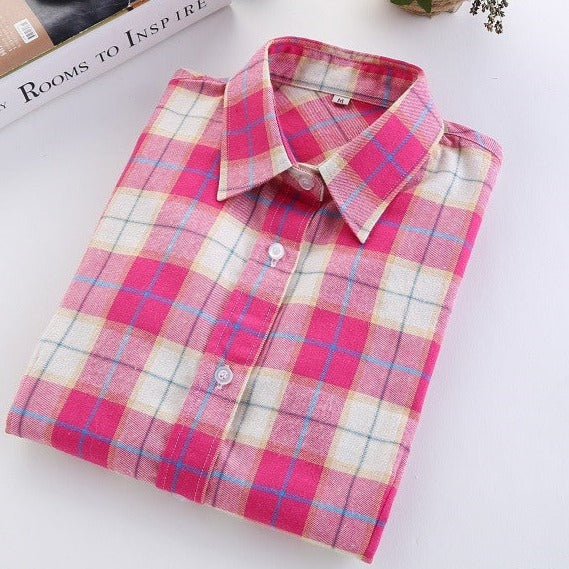 Online discount shop Australia - Fashion Plaid Shirt Female College style women's Blouses Long Flannel Shirt Plus Size Cotton Office tops