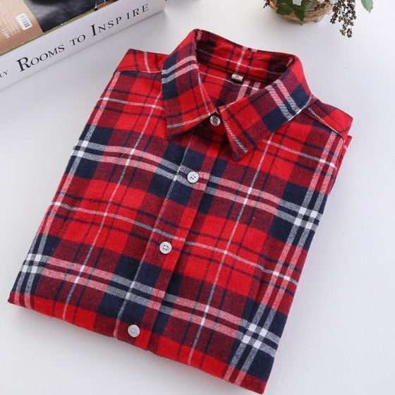 Online discount shop Australia - Fashion Plaid Shirt Female College style women's Blouses Long Flannel Shirt Plus Size Cotton Office tops