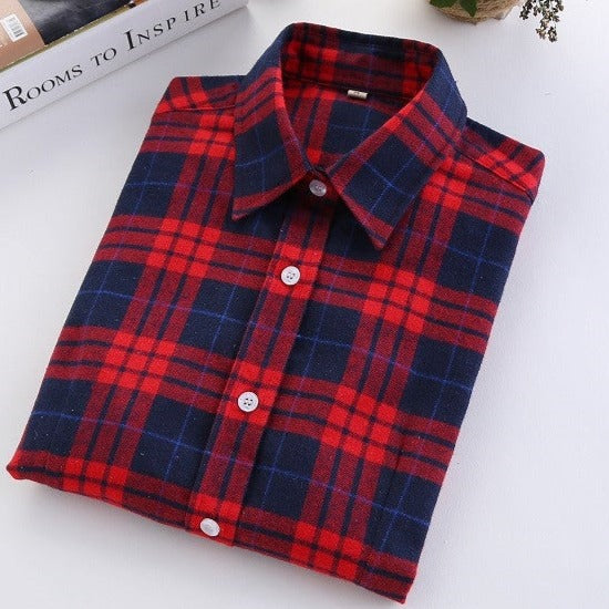 Online discount shop Australia - Fashion Plaid Shirt Female College style women's Blouses Long Flannel Shirt Plus Size Cotton Office tops