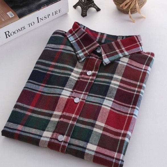 Online discount shop Australia - Fashion Plaid Shirt Female College style women's Blouses Long Flannel Shirt Plus Size Cotton Office tops