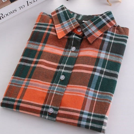 Online discount shop Australia - Fashion Plaid Shirt Female College style women's Blouses Long Flannel Shirt Plus Size Cotton Office tops