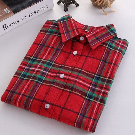 Online discount shop Australia - Fashion Plaid Shirt Female College style women's Blouses Long Flannel Shirt Plus Size Cotton Office tops