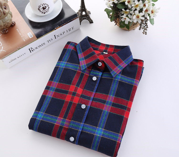 Online discount shop Australia - Fashion Plaid Shirt Female College style women's Blouses Long Flannel Shirt Plus Size Cotton Office tops