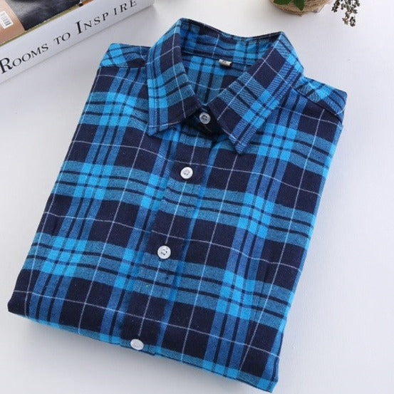 Online discount shop Australia - Fashion Plaid Shirt Female College style women's Blouses Long Flannel Shirt Plus Size Cotton Office tops