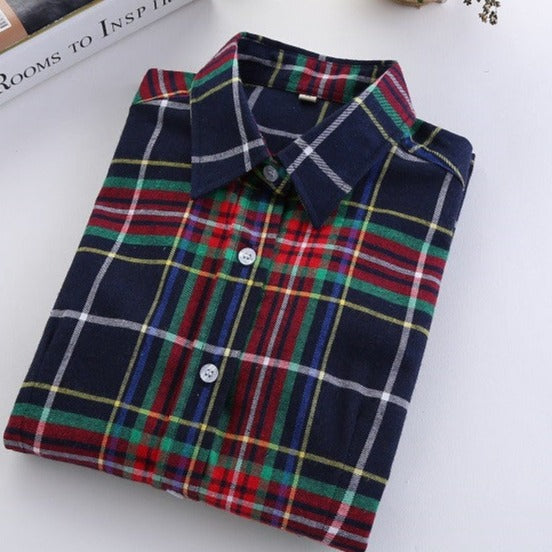 Online discount shop Australia - Fashion Plaid Shirt Female College style women's Blouses Long Flannel Shirt Plus Size Cotton Office tops