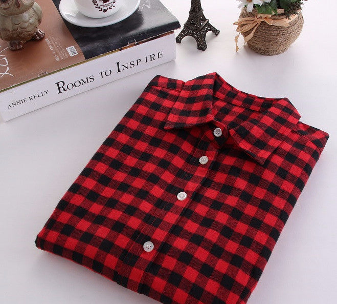 Online discount shop Australia - Fashion Plaid Shirt Female College style women's Blouses Long Flannel Shirt Plus Size Cotton Office tops