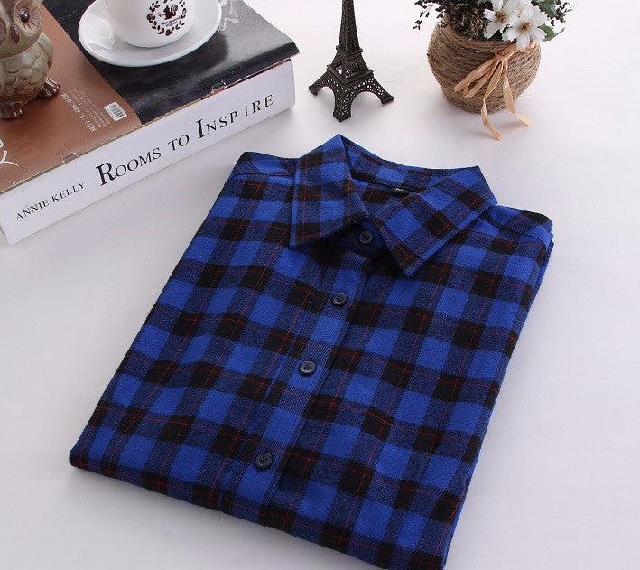 Online discount shop Australia - Fashion Plaid Shirt Female College style women's Blouses Long Flannel Shirt Plus Size Cotton Office tops