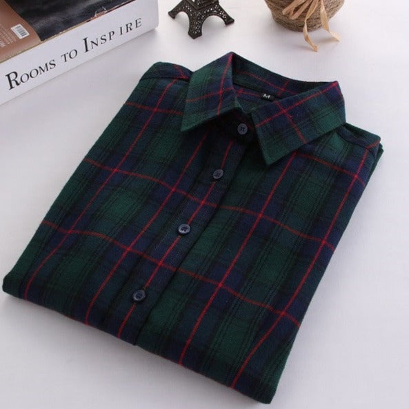 Online discount shop Australia - Fashion Plaid Shirt Female College style women's Blouses Long Flannel Shirt Plus Size Cotton Office tops