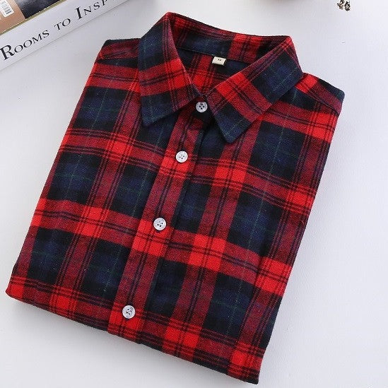 Online discount shop Australia - Fashion Plaid Shirt Female College style women's Blouses Long Flannel Shirt Plus Size Cotton Office tops