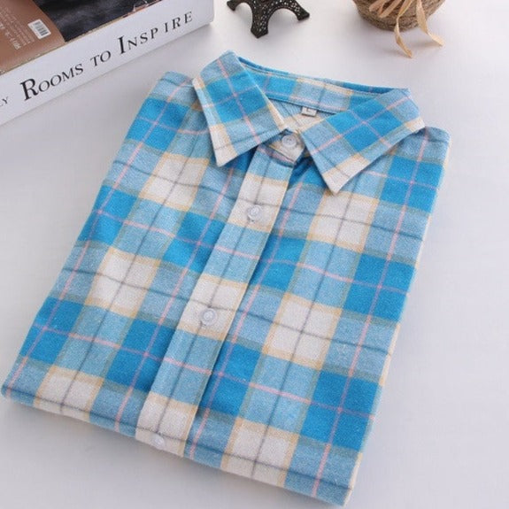 Online discount shop Australia - Fashion Plaid Shirt Female College style women's Blouses Long Flannel Shirt Plus Size Cotton Office tops