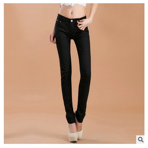 Online discount shop Australia - female slim show thin candycolor pencil denim pants / women's solid color casual carry buttock jeans