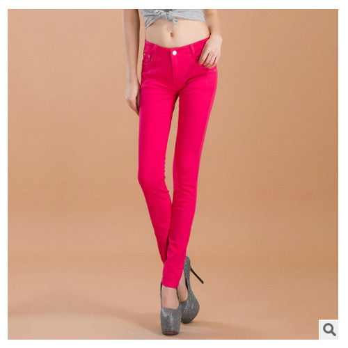 Online discount shop Australia - female slim show thin candycolor pencil denim pants / women's solid color casual carry buttock jeans