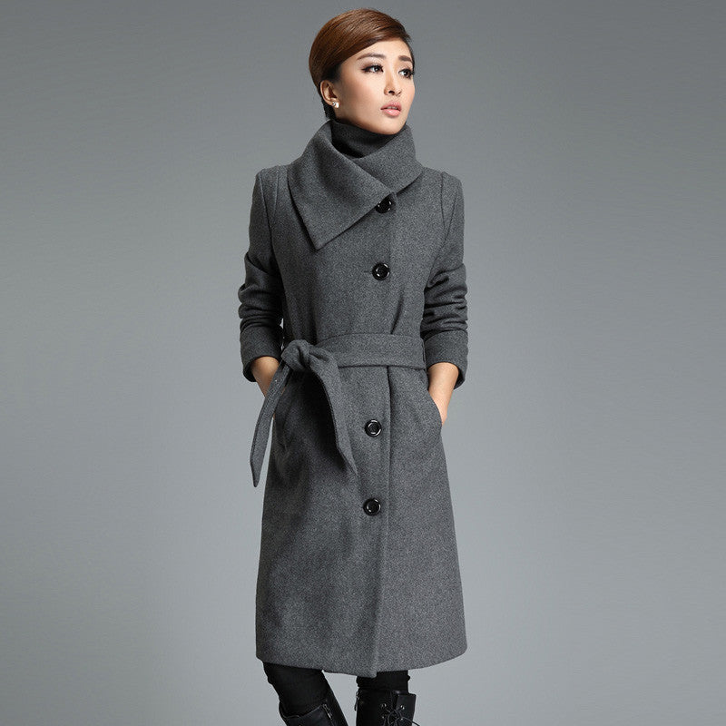 Long Jackets Women Grey Wool Coat High Plus Size Poncho Fashion Women's Cashmere Coat with Belt Female Coat