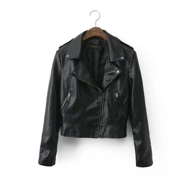 Women black faux leather jacket and coats motorcycle jackets Ladies biker Jacket pink leren jas