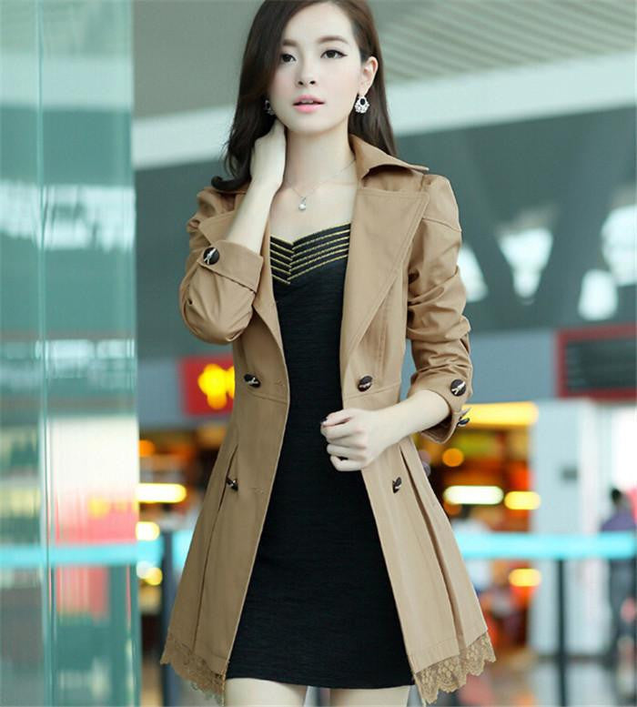 Women Trench Coat Plus Size Lace Thin Double-breasted Coat Women Outerwear Clothing 5 Colors C209