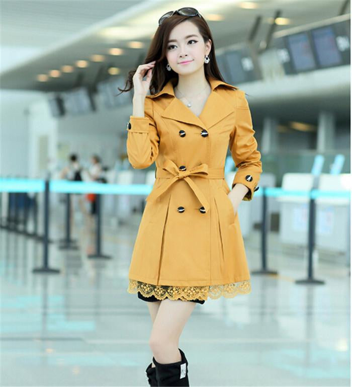 Women Trench Coat Plus Size Lace Thin Double-breasted Coat Women Outerwear Clothing 5 Colors C209