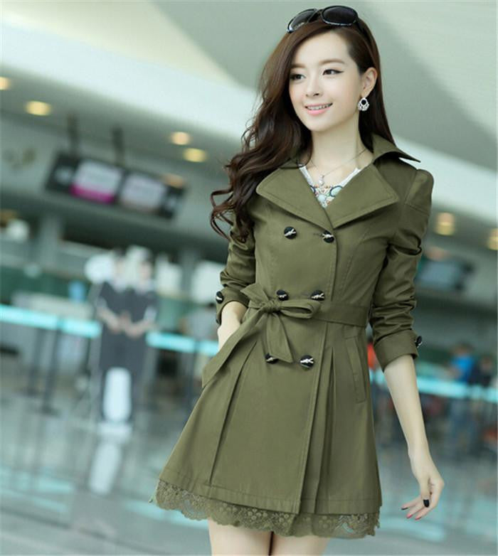 Women Trench Coat Plus Size Lace Thin Double-breasted Coat Women Outerwear Clothing 5 Colors C209