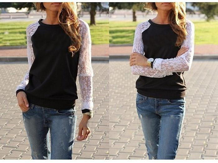 Women Hoodies Fashion Lace Patchwork Pullover Sweatshirt Suit Casual Hoodies
