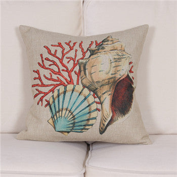 Retro Style European Retro Style Marine Biology Cushion Cover Sea Conch Shell House Pillow Case Linen Cotton Pillows Covers