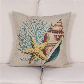 Retro Style European Retro Style Marine Biology Cushion Cover Sea Conch Shell House Pillow Case Linen Cotton Pillows Covers