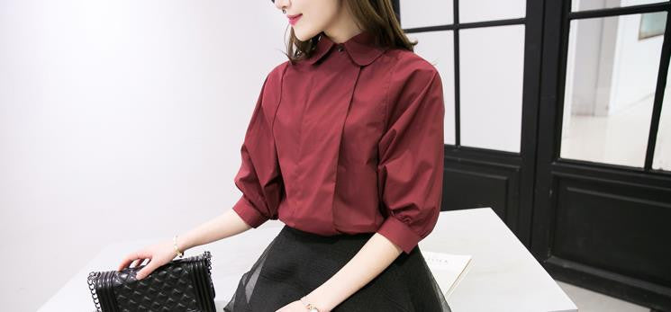 Fashion Ladies' elegant women blouse vintage half sleeve turn down collar women shirt casual slim tops