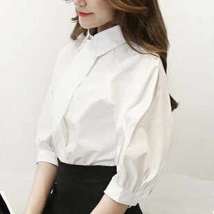 Fashion Ladies' elegant women blouse vintage half sleeve turn down collar women shirt casual slim tops