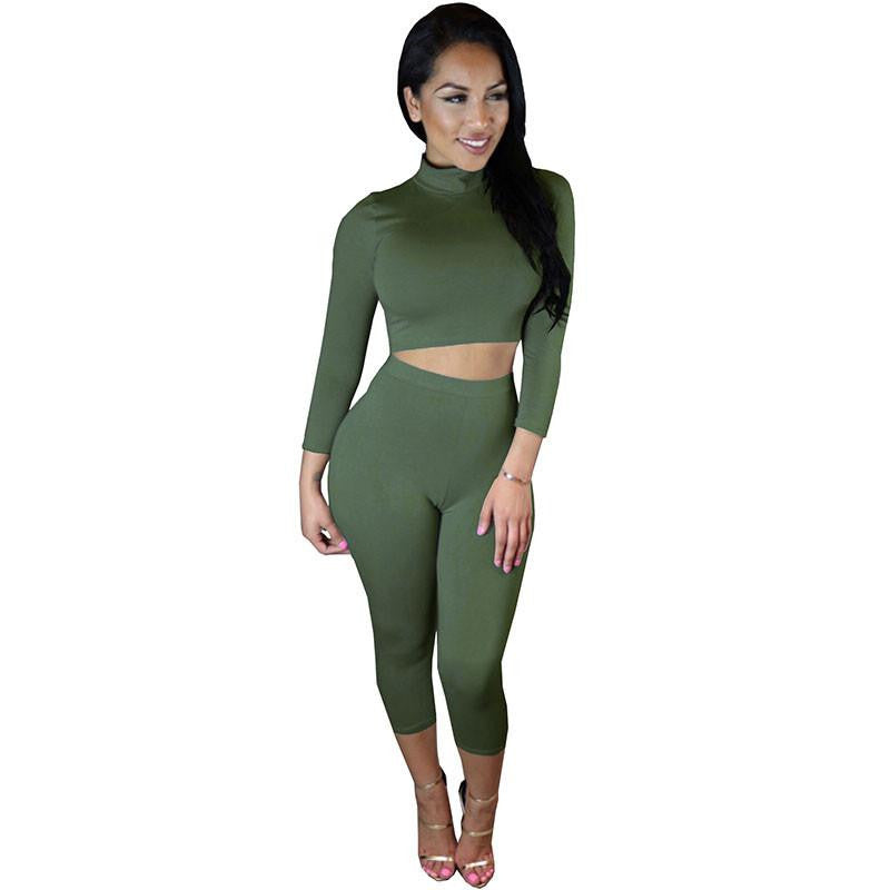 Two Piece Bodycon Women Jumpsuit Long Sleeve Army Green Black Blue Rompers Club Jumpsuits And Playsuits